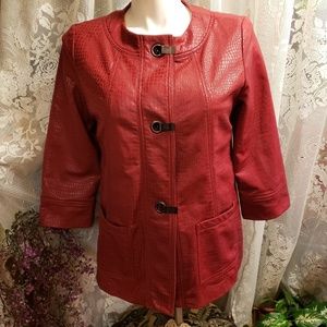 Red animal print dress jacket maroon button coat